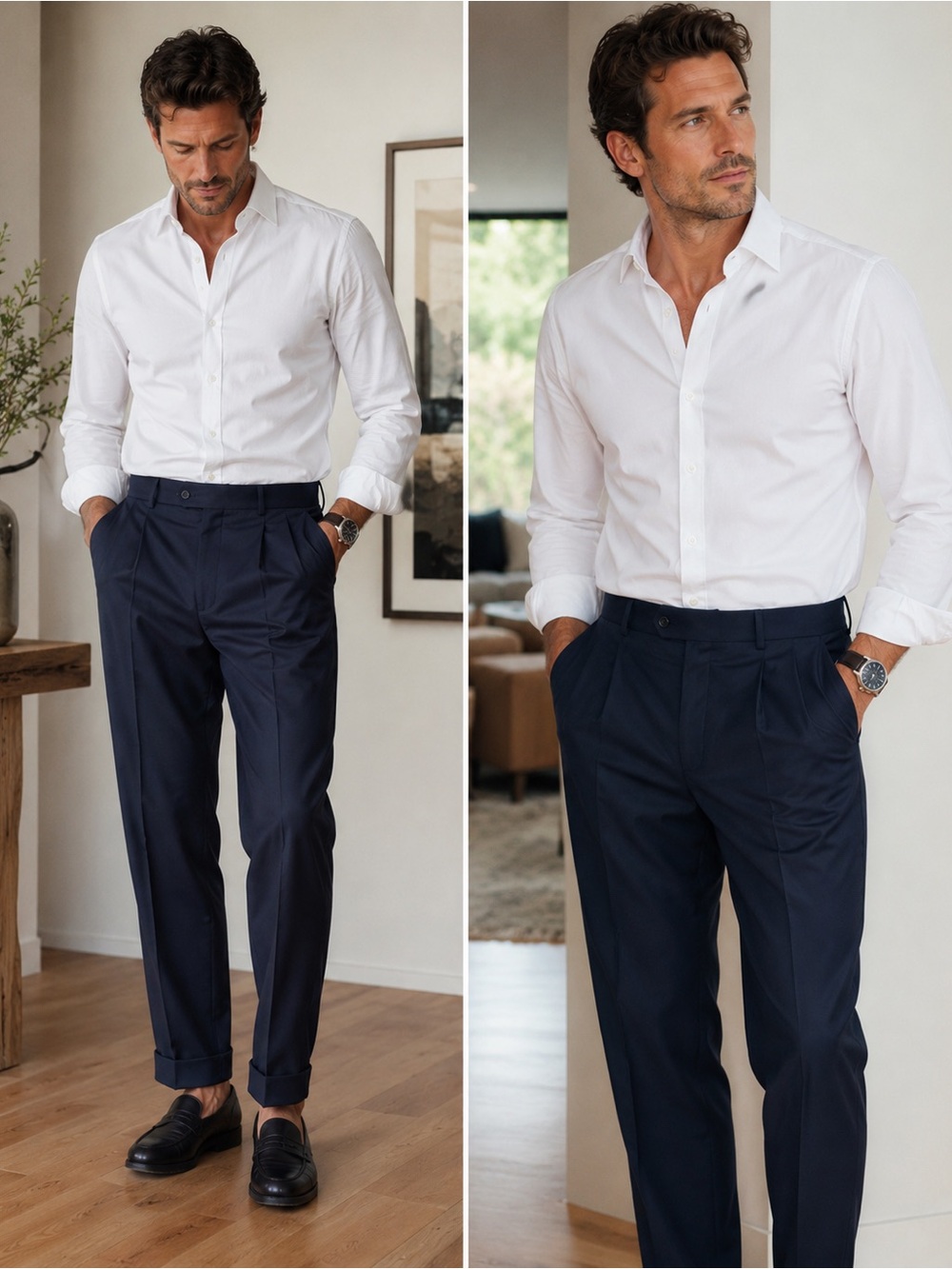 Suitsupply Wide Leg Straight Trousers – Navy Blue – Size 52